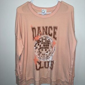 Offline Aerie Shirt Womens Peach Pink Dance Club Waffle Knit Thermal Size M EUC